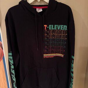 Vintage Y2K Style 7-Eleven Hoodie 2XL Black Multicolor Logo Streetwear 2018